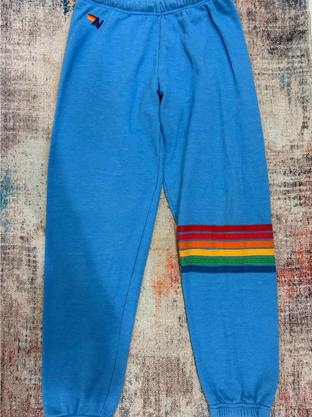 Aviator Nation Women’s Sweatpants Size M Blue Rainbow Stripe Joggers GUC - Picture 3 of 8